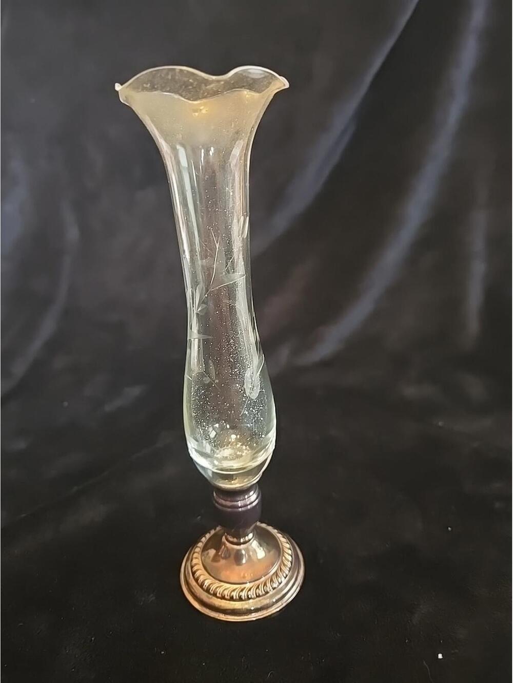 Empire Weighted Sterling Silver Base Etched Bud Vase 494 Gadroon